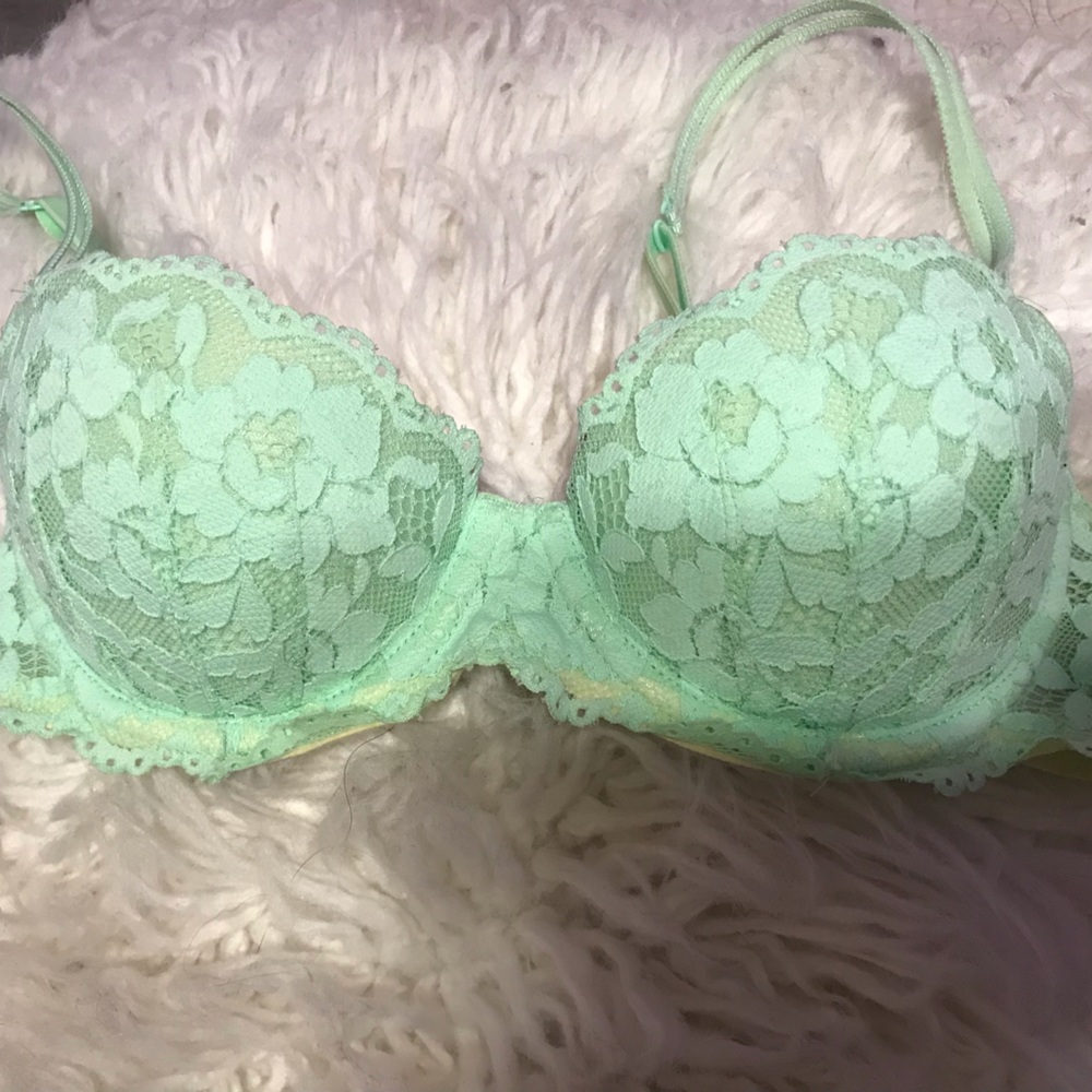 Aqua color bra from pink Victoria’s Secret